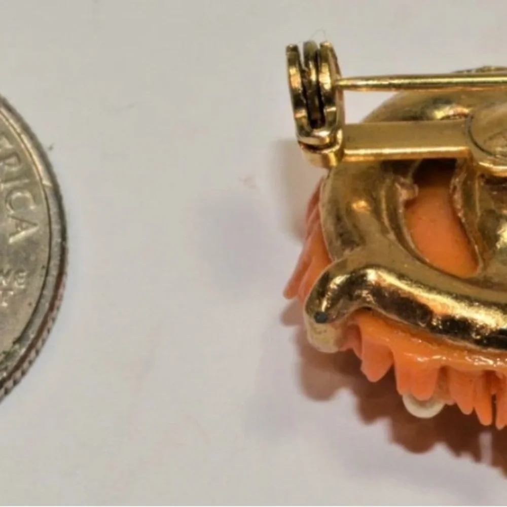 1930’s Vintage Rose Celluloid Coral Brooch Pin with Pearls